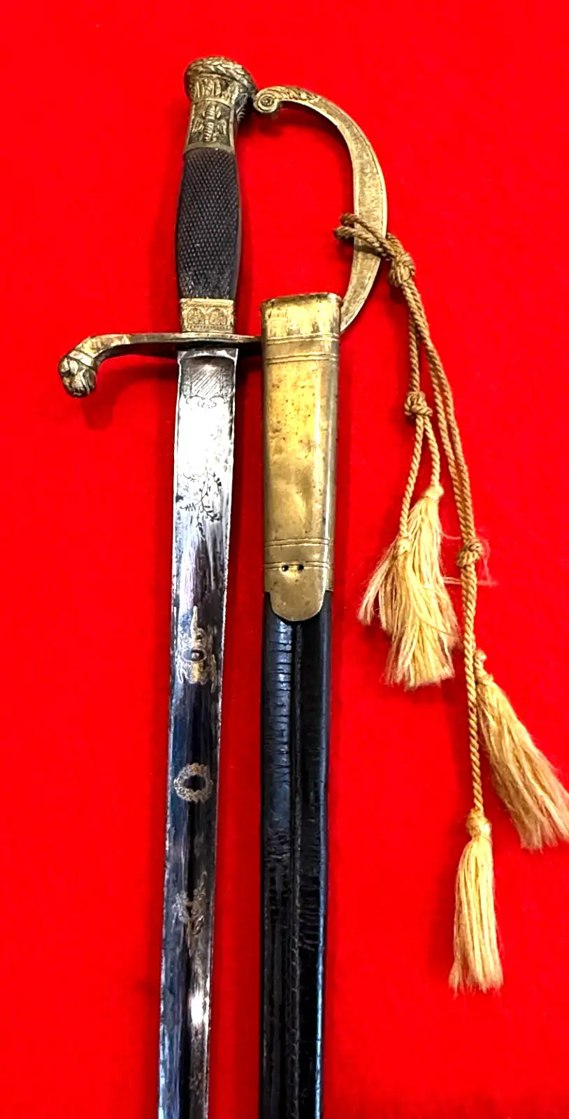 American Antique Rapier With Etched Blued Blade - 11
