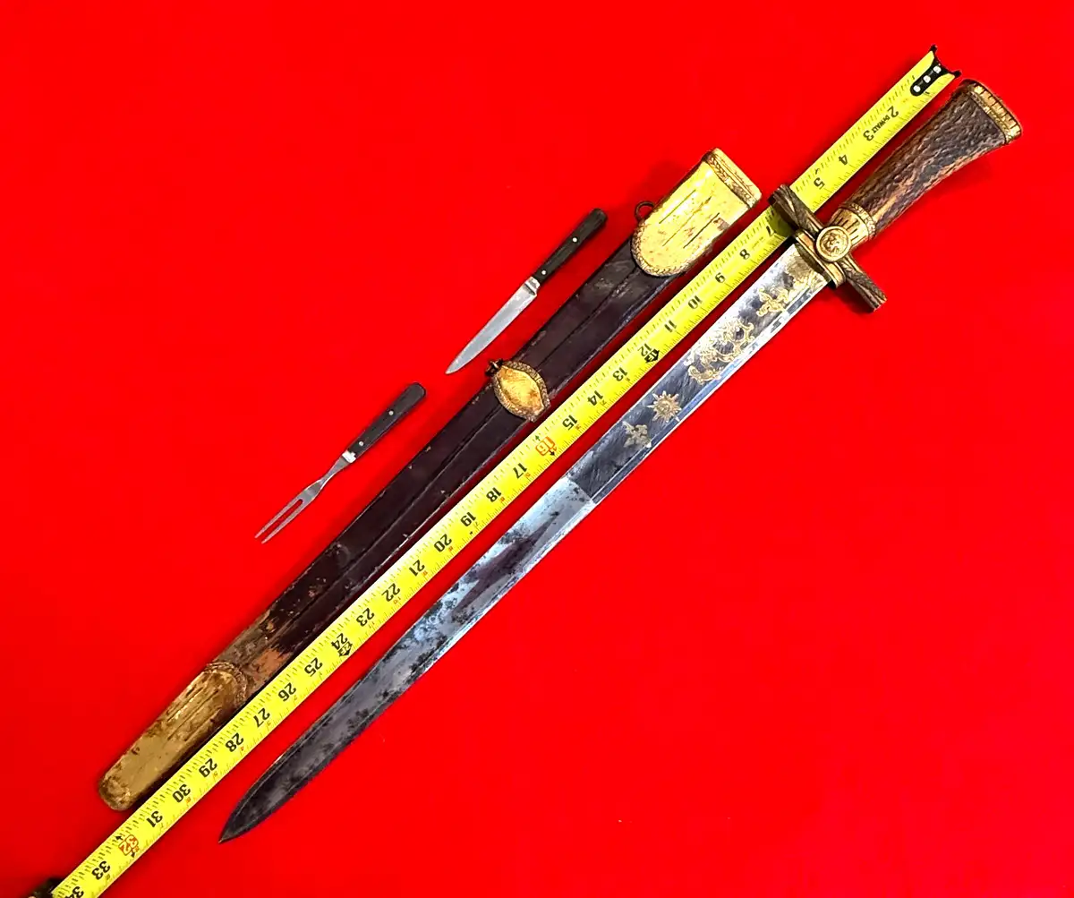German Hunting Sword Set Blued and Gilt Blade - View 4