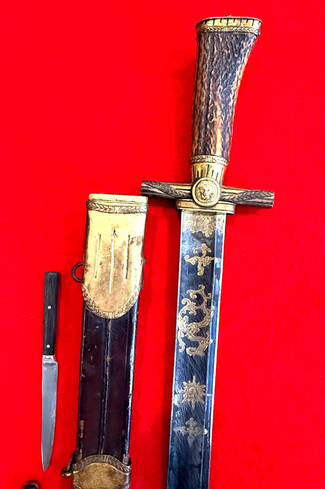 German Hunting Sword Set Blued and Gilt Blade - View 6