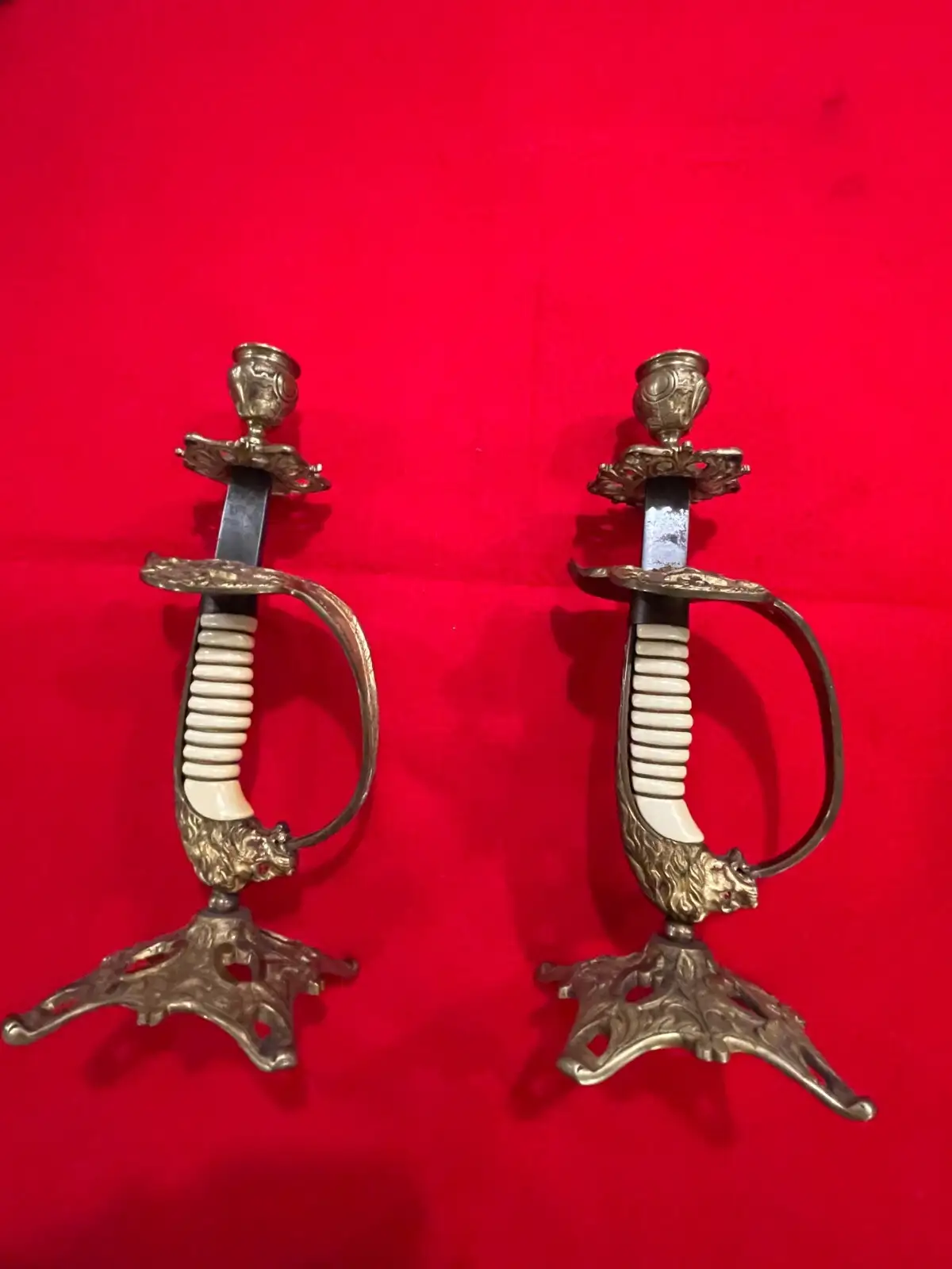 German Imperial Navy Lion Head Sword Candle Holders alternate view