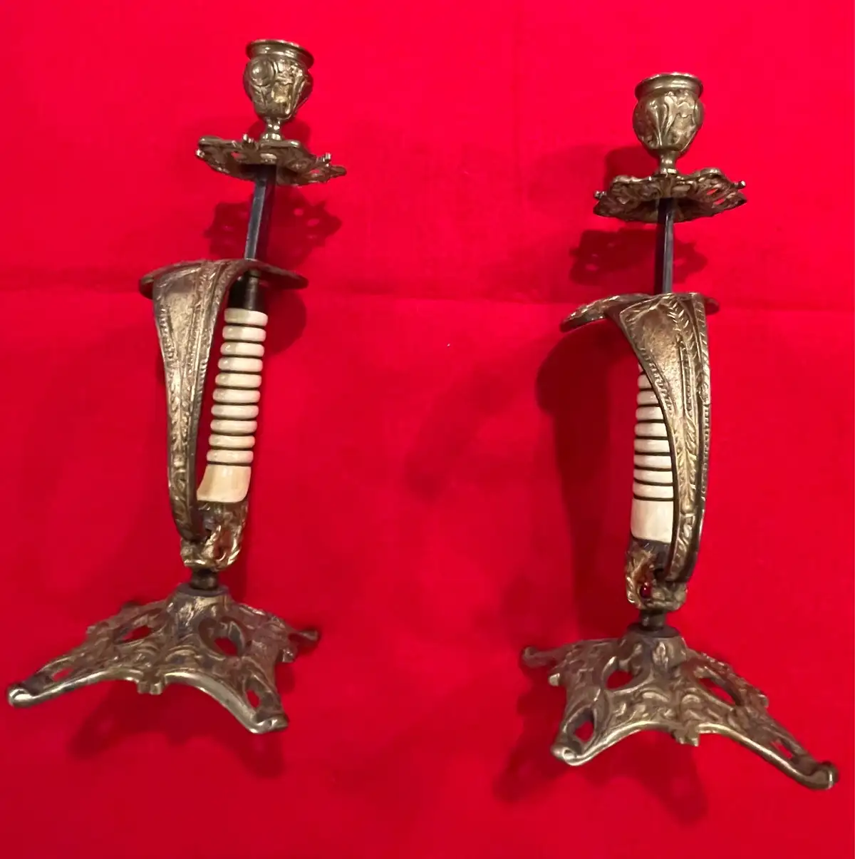 German Imperial Navy Lion Head Sword Candle Holders - View 3