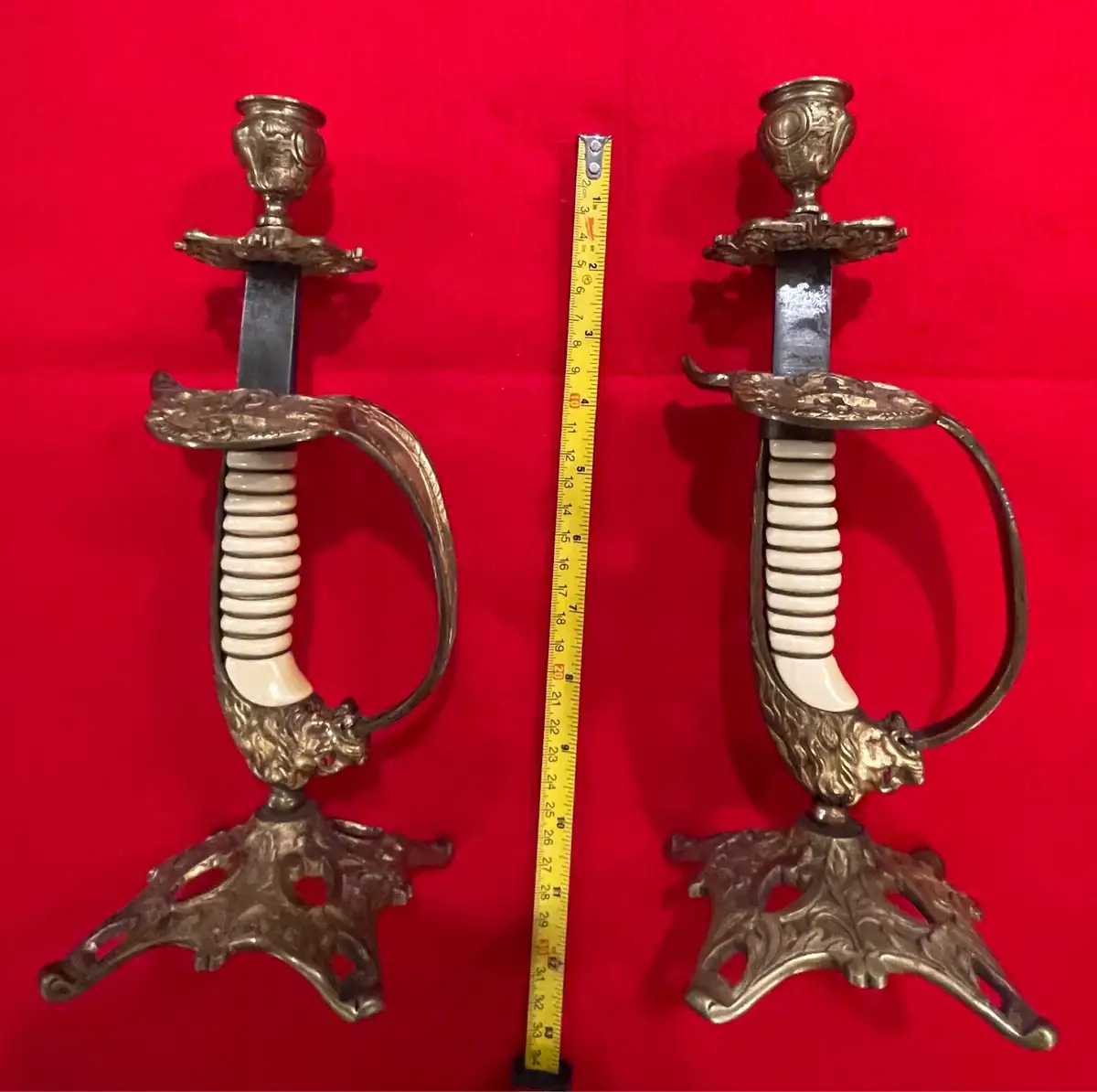 German Imperial Navy Lion Head Sword Candle Holders - View 4