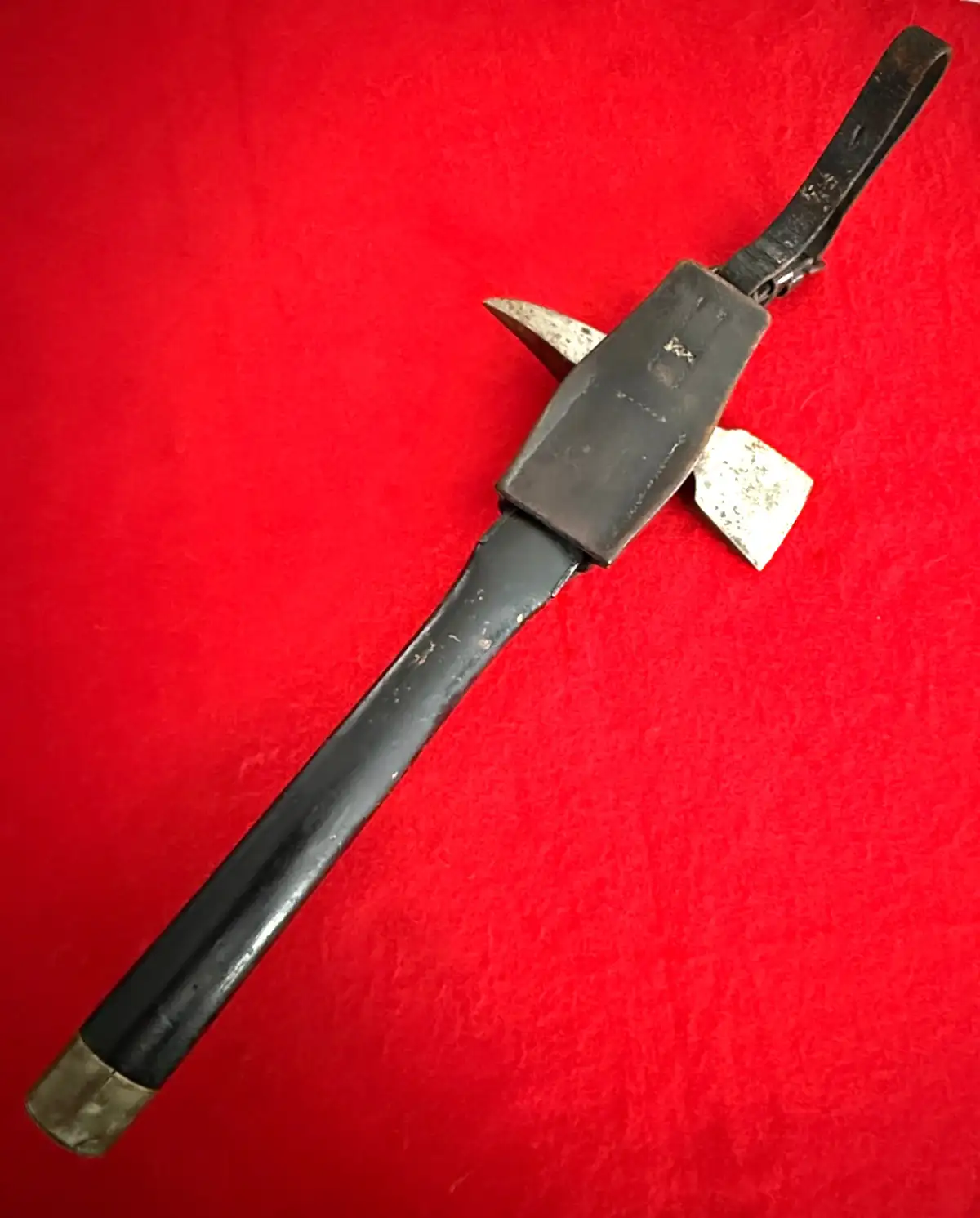 German WWII Fireman Dress Axe with Hanger and Frog alternate view