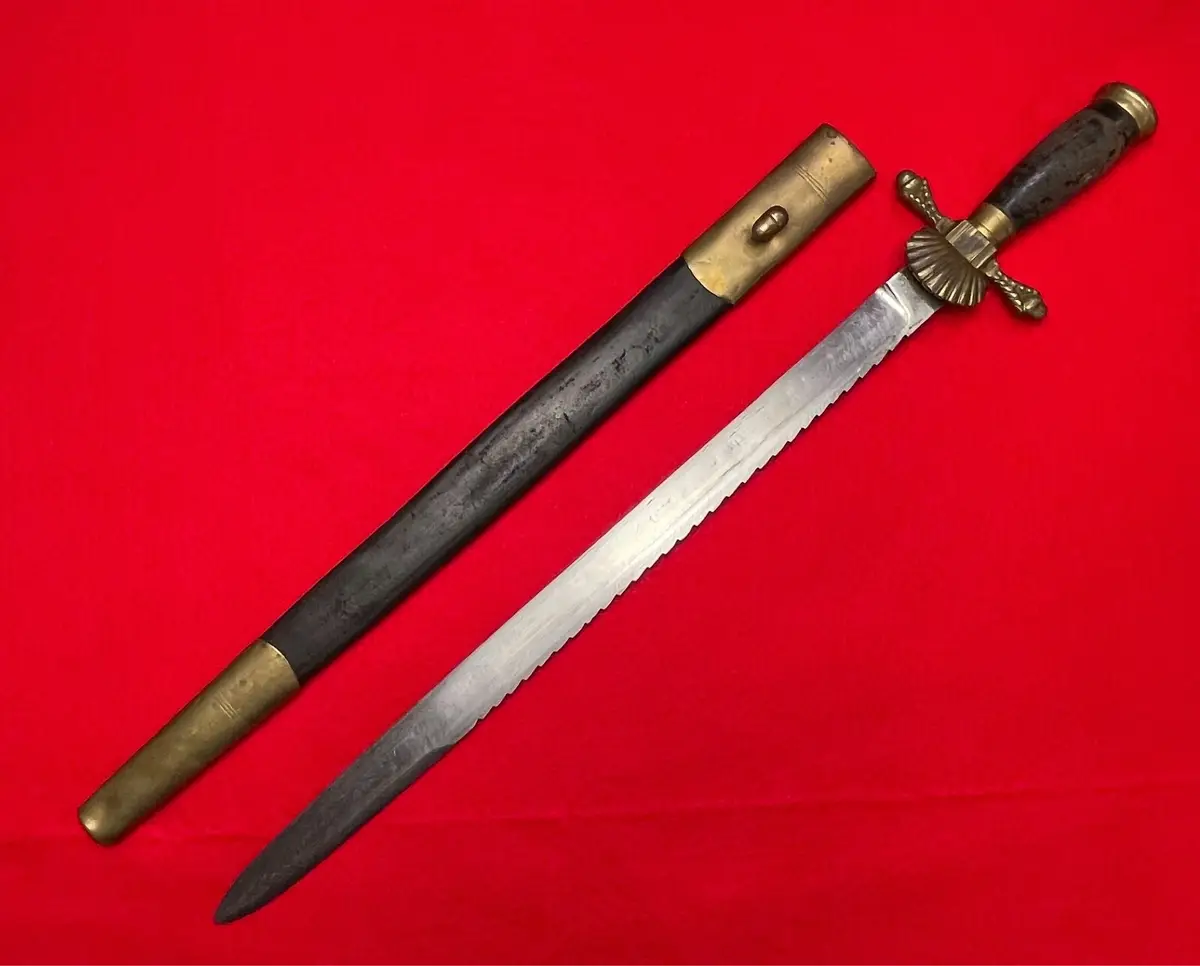 RARE Antique European Short Sword hunting Dagger Knife Saw - 2
