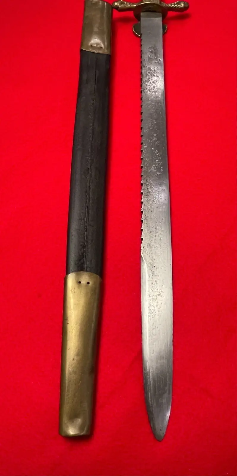 RARE Antique European Short Sword hunting Dagger Knife Saw - 4