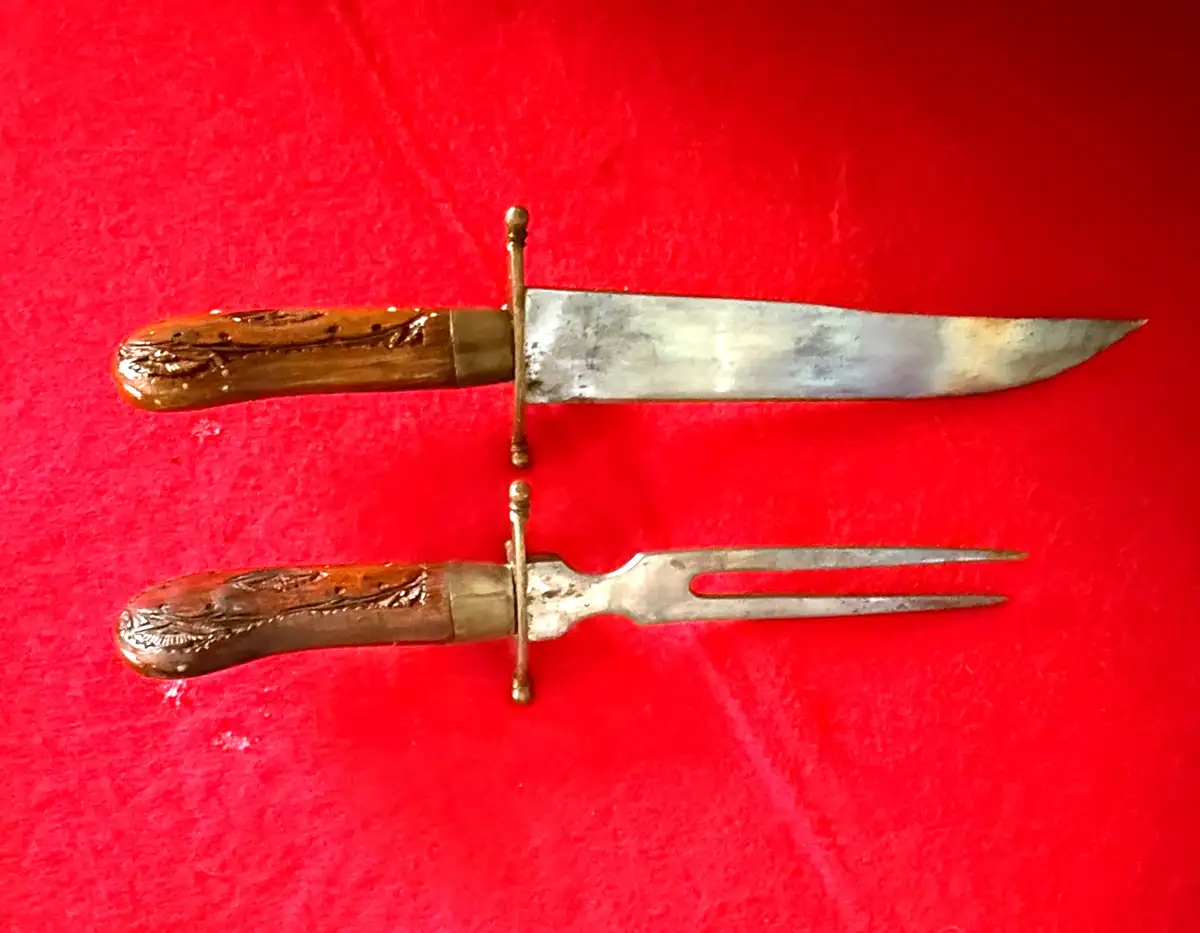 Indian 20th Century Carved Wooden Knife Fork Set - View 6