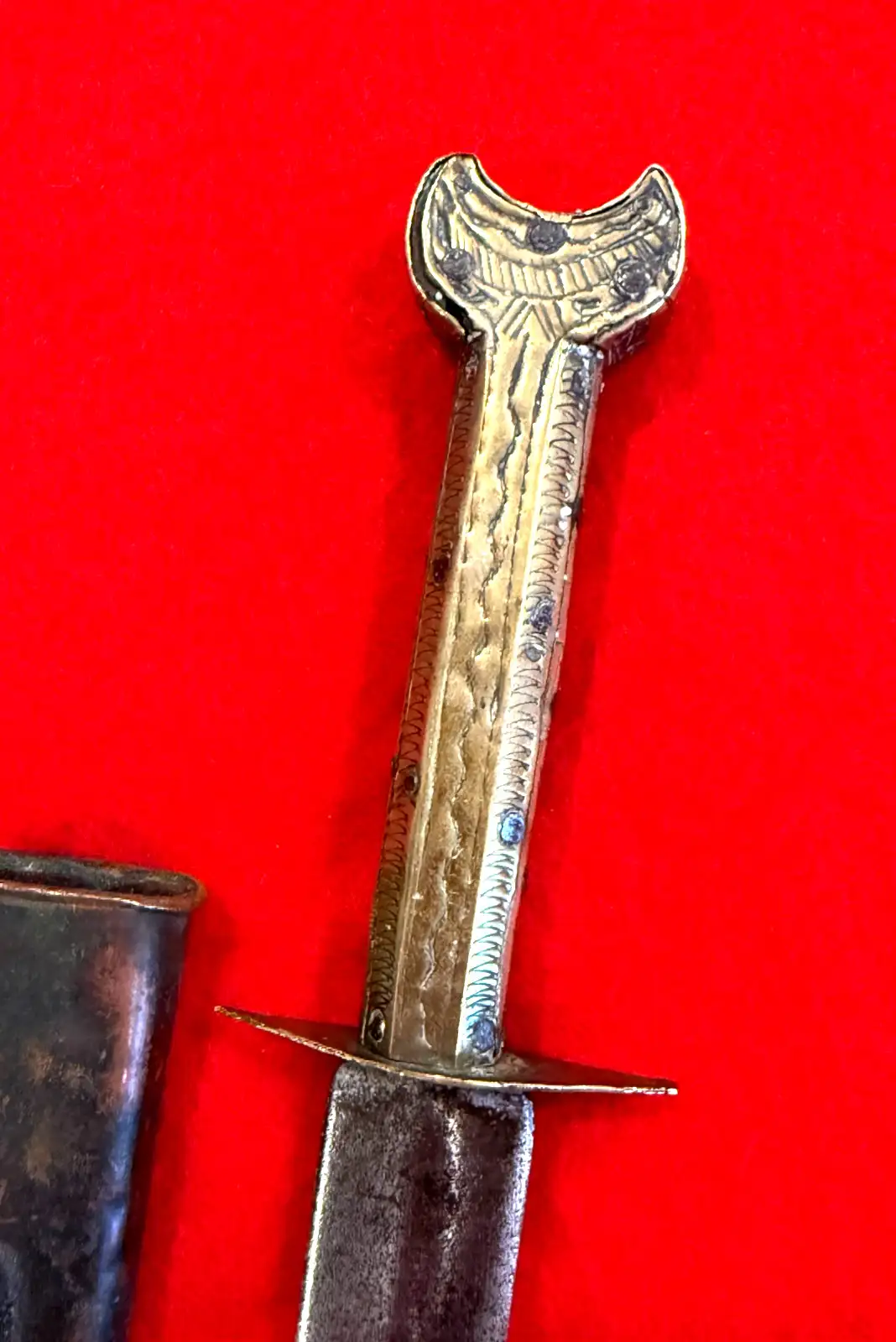 Original North African 19th Century Brass Dirk Dagger - View 5