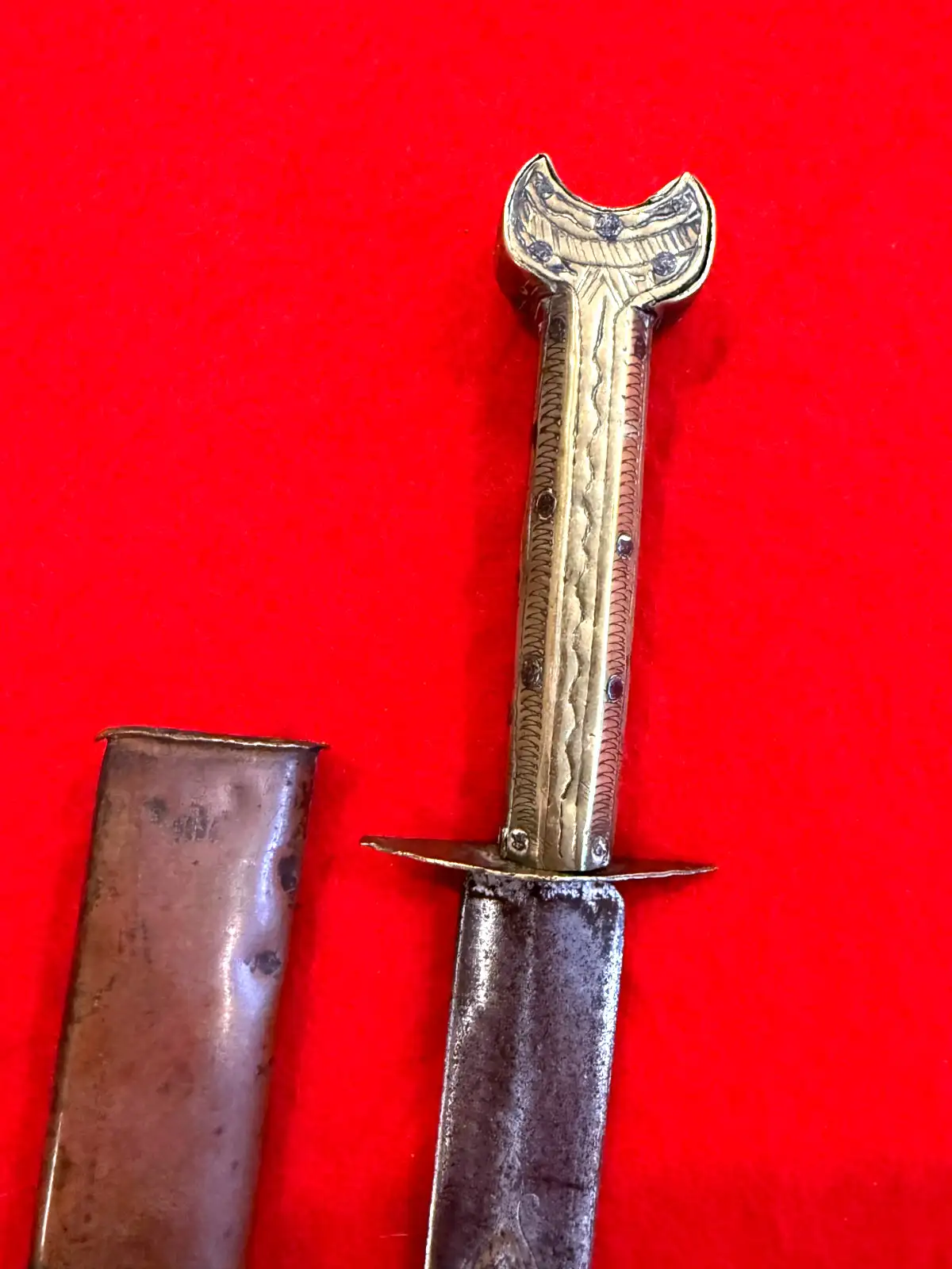 Original North African 19th Century Brass Dirk Dagger - View 8