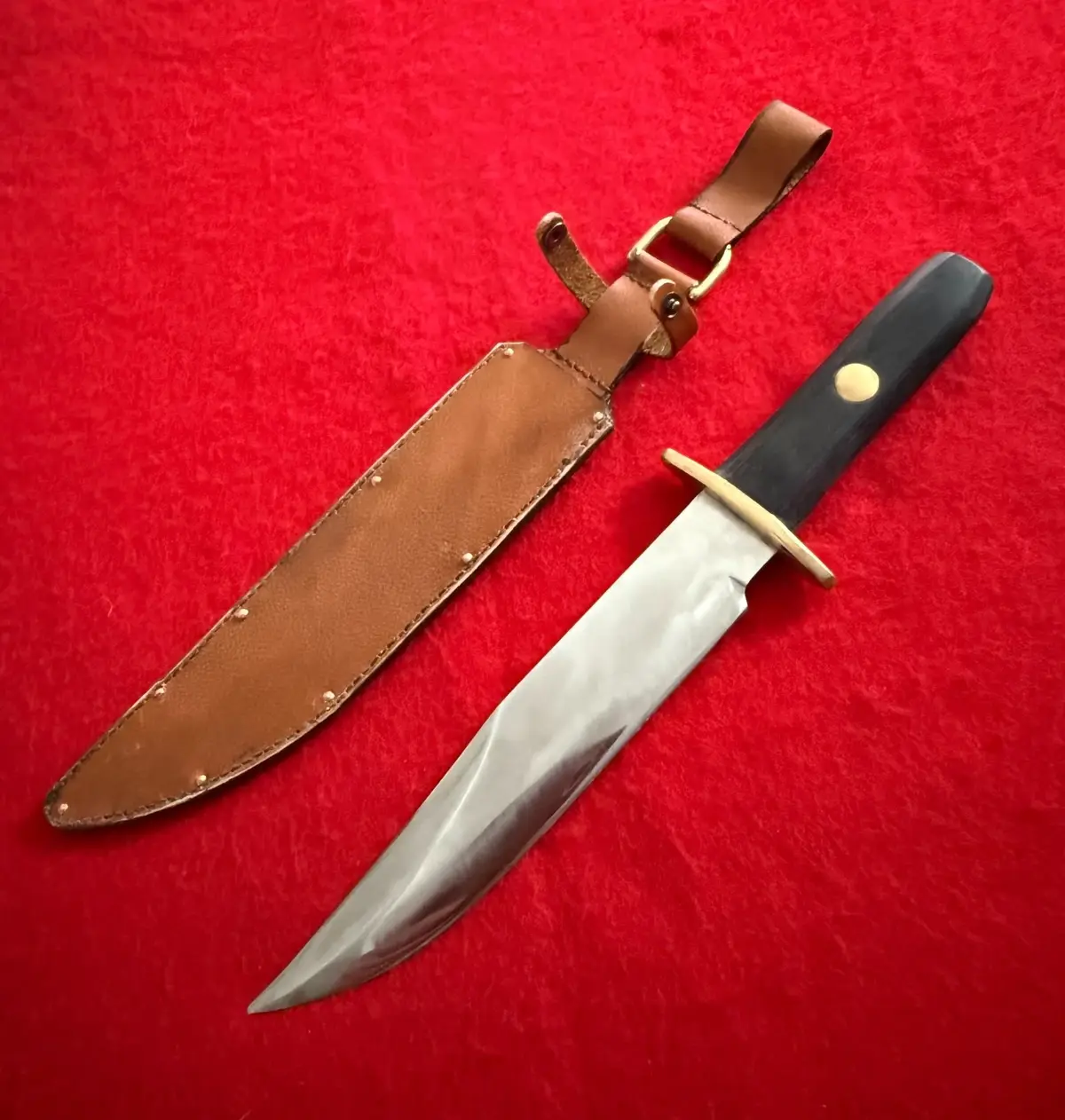 Vintage Bowie Knife Full Tang Brass Guard Wood Handle - 2