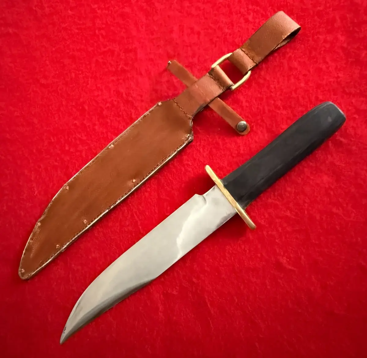 Vintage Bowie Knife Full Tang Brass Guard Wood Handle - 3