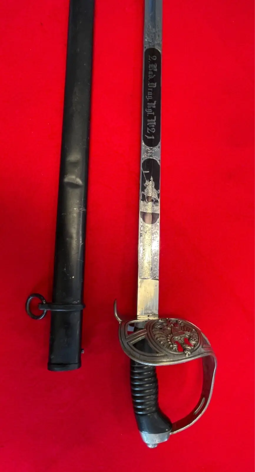 Antique German WW1 Regiment Engraved Cold Blue Blade Sword - 10