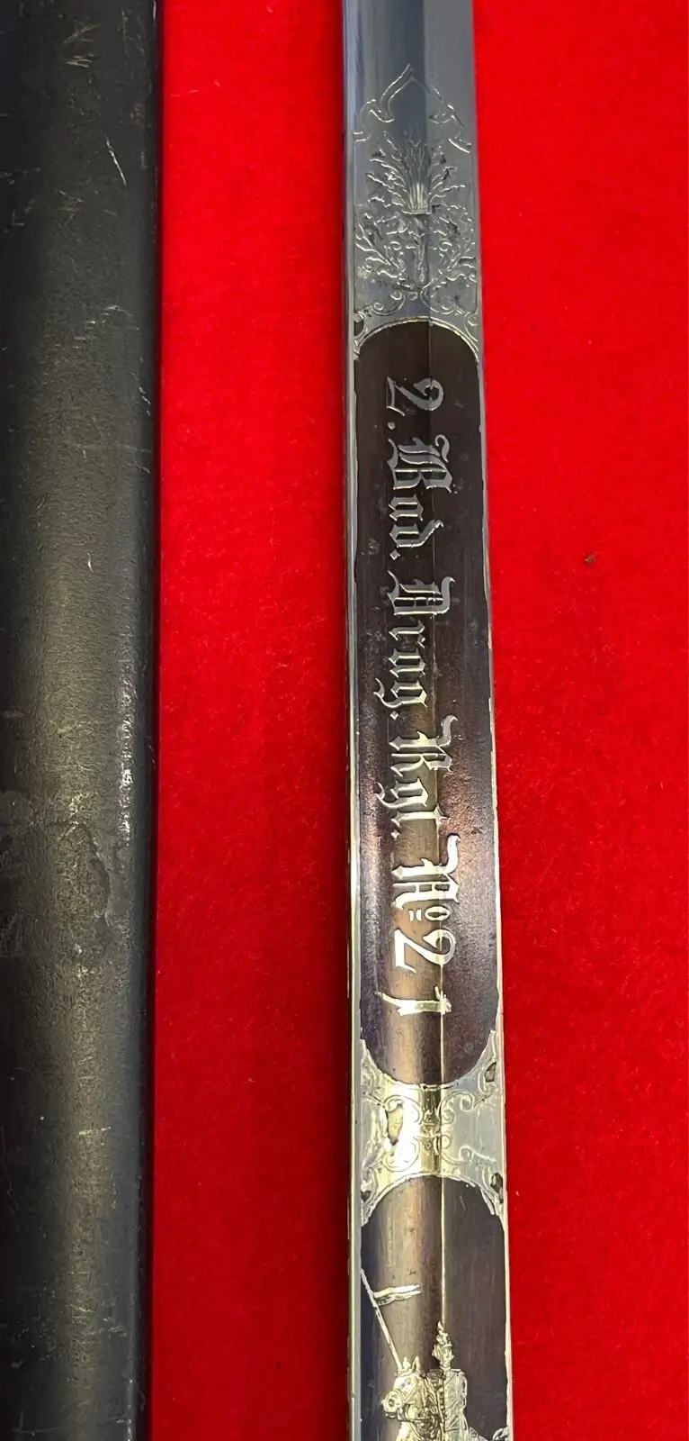 Antique German WW1 Regiment Engraved Cold Blue Blade Sword - 5